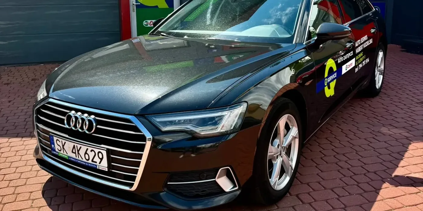 Audi A6 Avant w oklejeniu Auto Serwis Hubert Kozielski, samochód zastępczy warsztatu